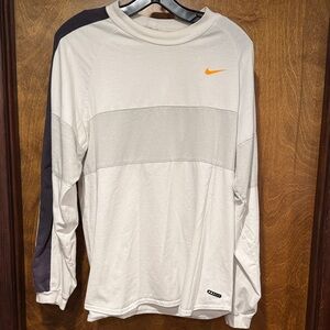 Nike Men's White and Gray Long Sleeve Shirt with Orange Logo